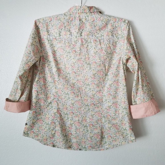 Vtg Izod Womens M Button Up Blouse Cottage Core Shirt Top ¾ Sleeve Floral Pink - Picture 3 of 8